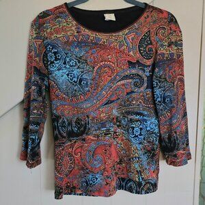 Jess & Jane Beaded Paisley Print Tee, Medium, Made in USA